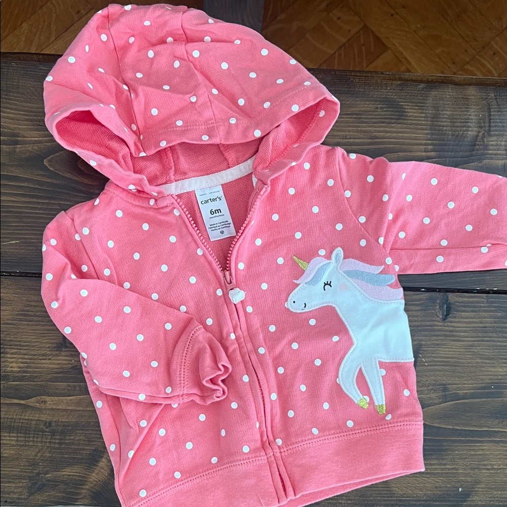Carter's Coral Polka Dot Hoodie with Unicorn
